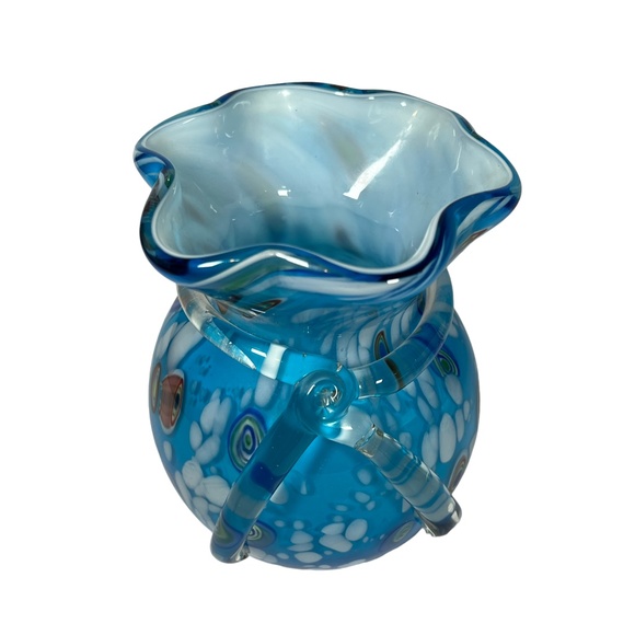 Murano Style Millefiori Blue Glass Bud Vase - Picture 2 of 6